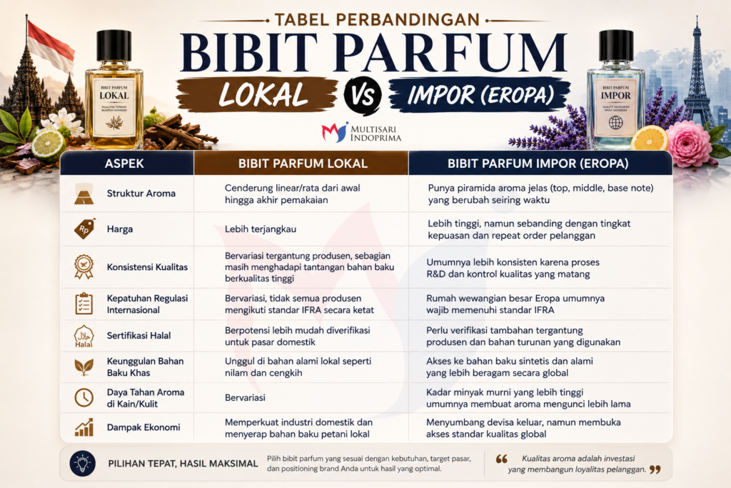 Tabel Perbandingan bibit Parfum Lokal vs Import